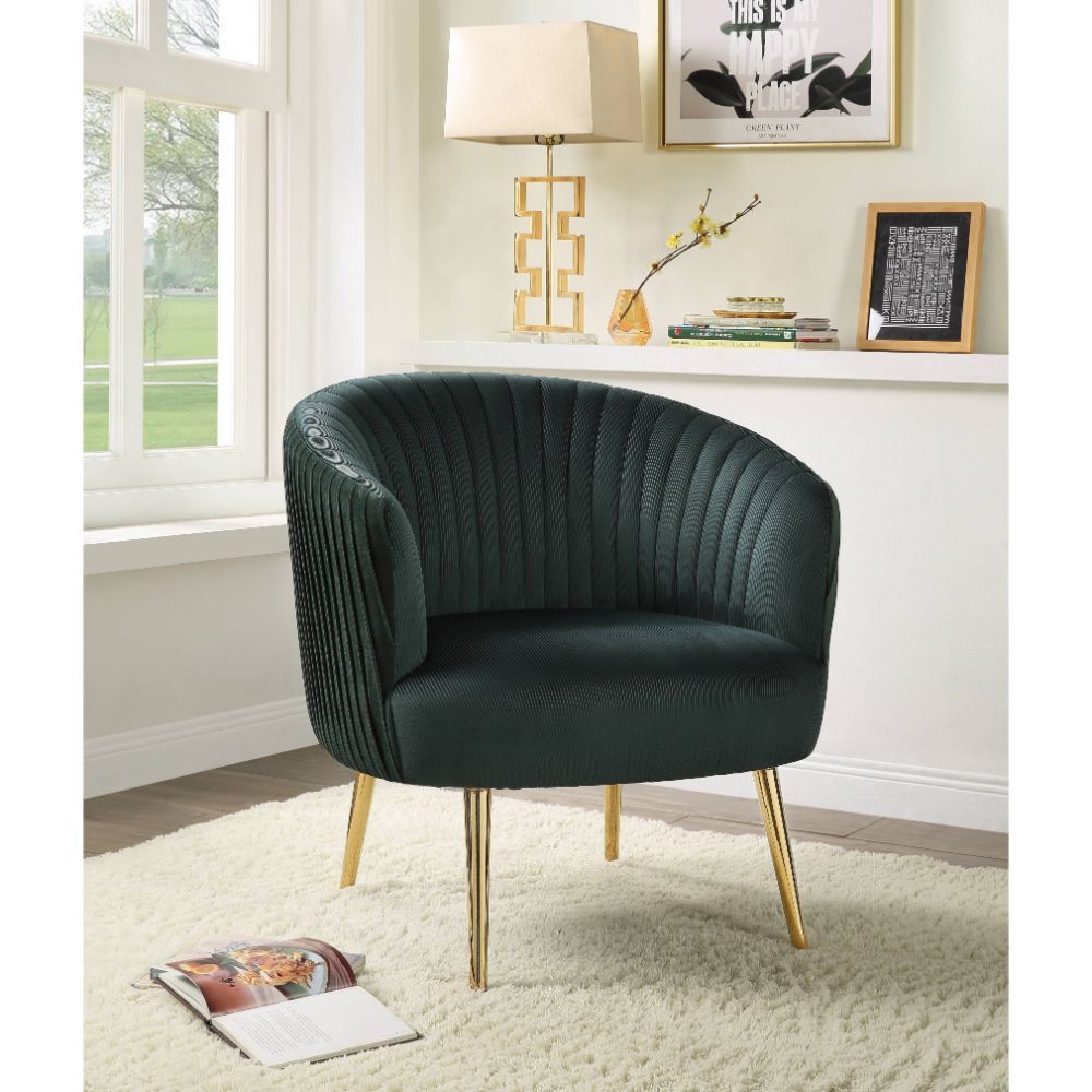 Sillón decorativo Sigurd, verde y dorado