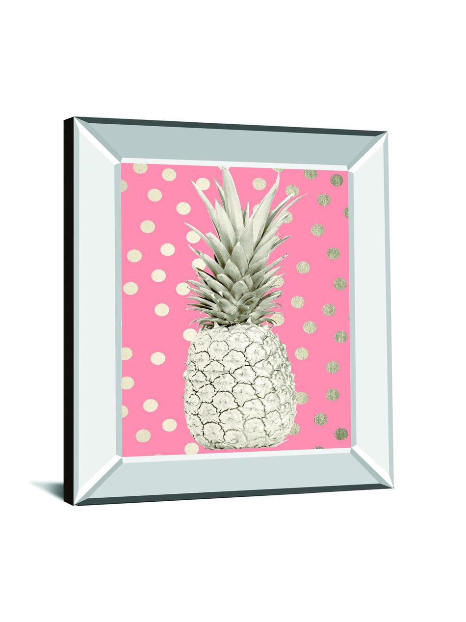 White Gold Pineapple On Polka Dots Pink By Nature Magick - Mirror Framed Print Wall Art - Pink