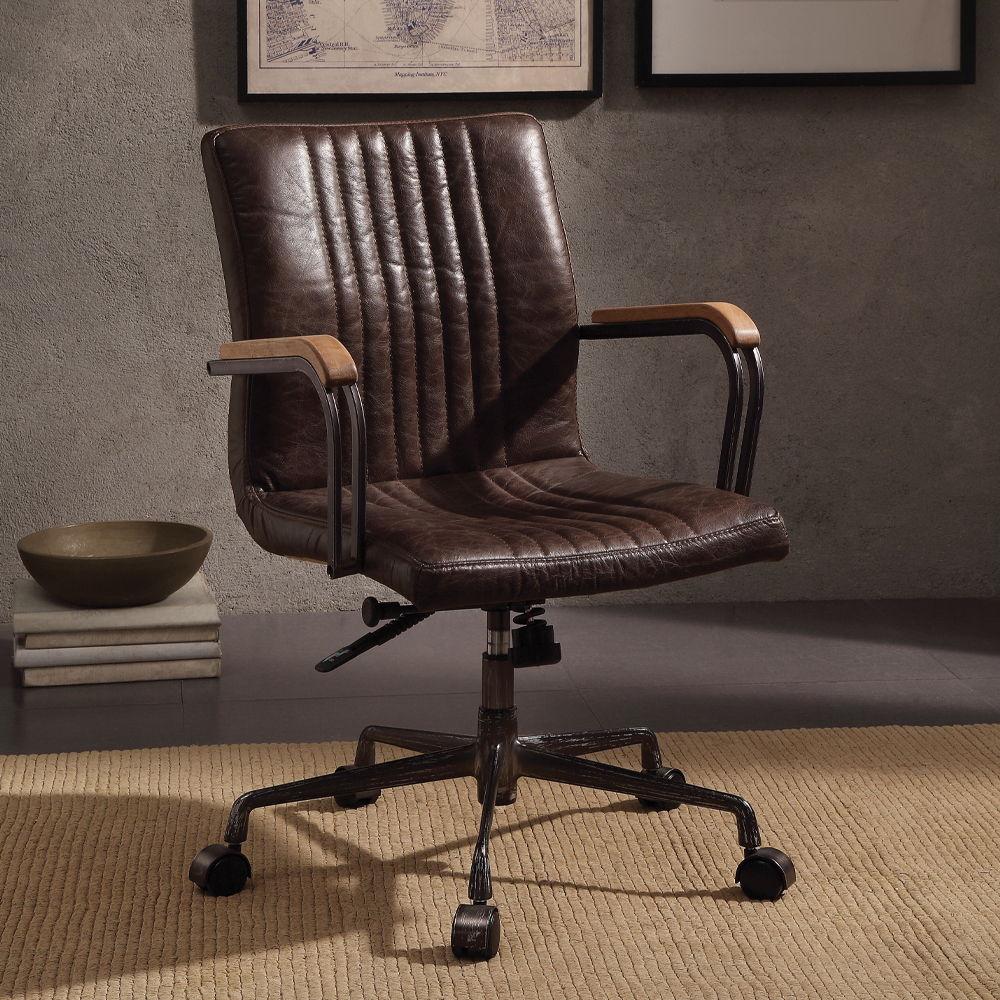 Joslin - Silla de oficina ejecutiva - Cuero de grano superior Distress Chocolate