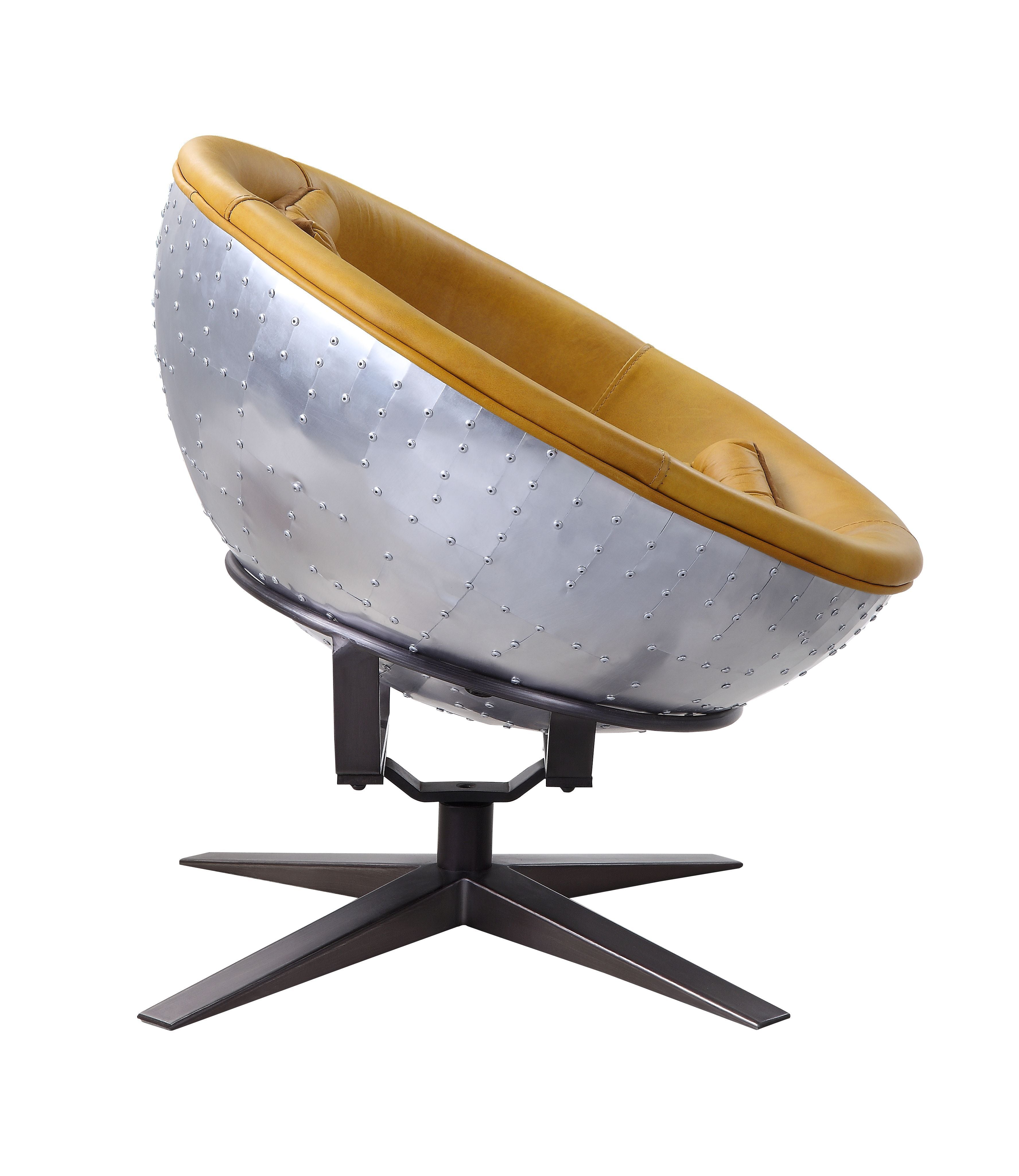 Brancaster - Silla decorativa - Cuero de grano superior color cúrcuma y aluminio