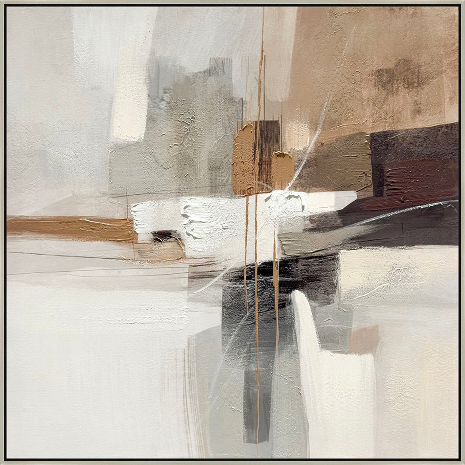 "Earthy Abstraction I" Hand-Embellished Canvas In Frame - Cream / Beige / Brown