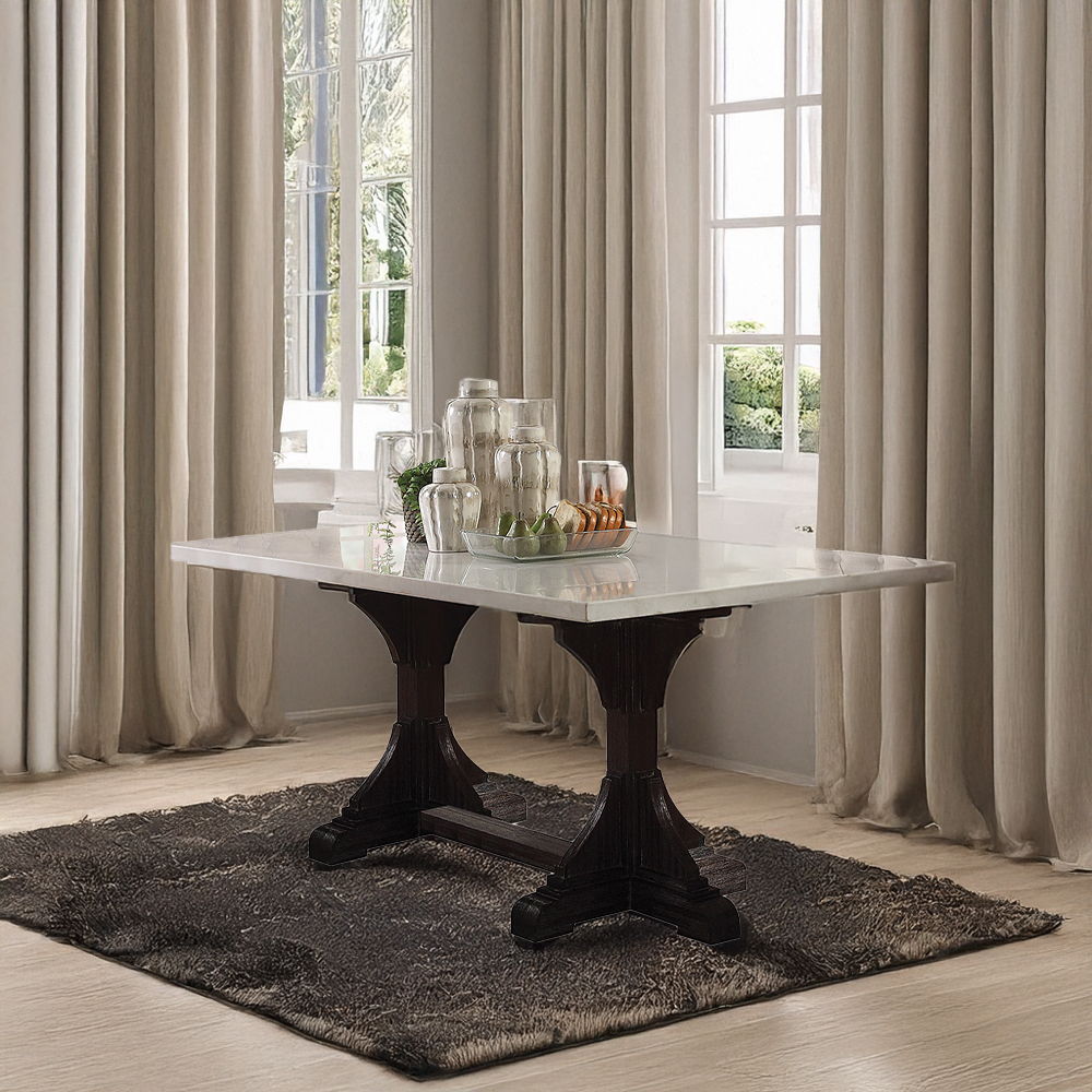 Gerardo - Mesa de comedor - Mármol blanco y espresso desgastado - 30"