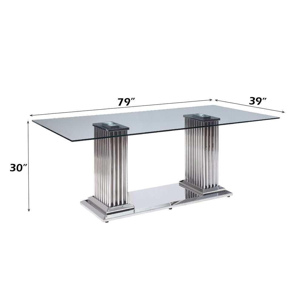 Cyrene - Mesa de comedor - Acero inoxidable y vidrio transparente