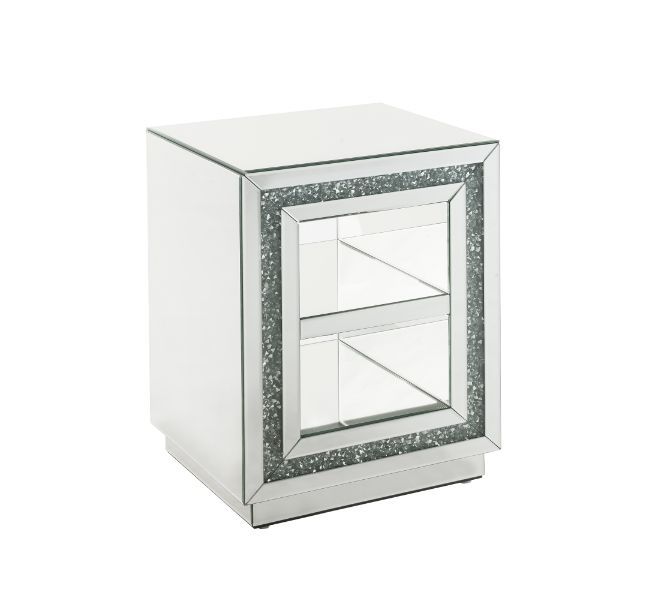 Noralie - Mesa auxiliar con estante de 2 niveles - Espejo y diamantes falsos - 24"