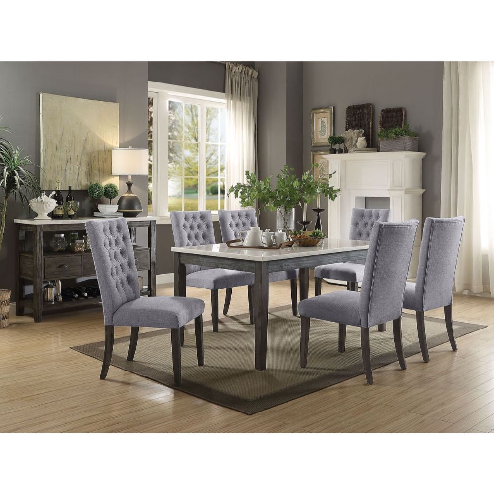 Mesa de comedor Merel de mármol blanco y roble gris