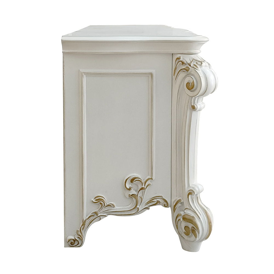 Vendome - Vanity Desk - Beige Synthetic Leather & Antique Pearl
