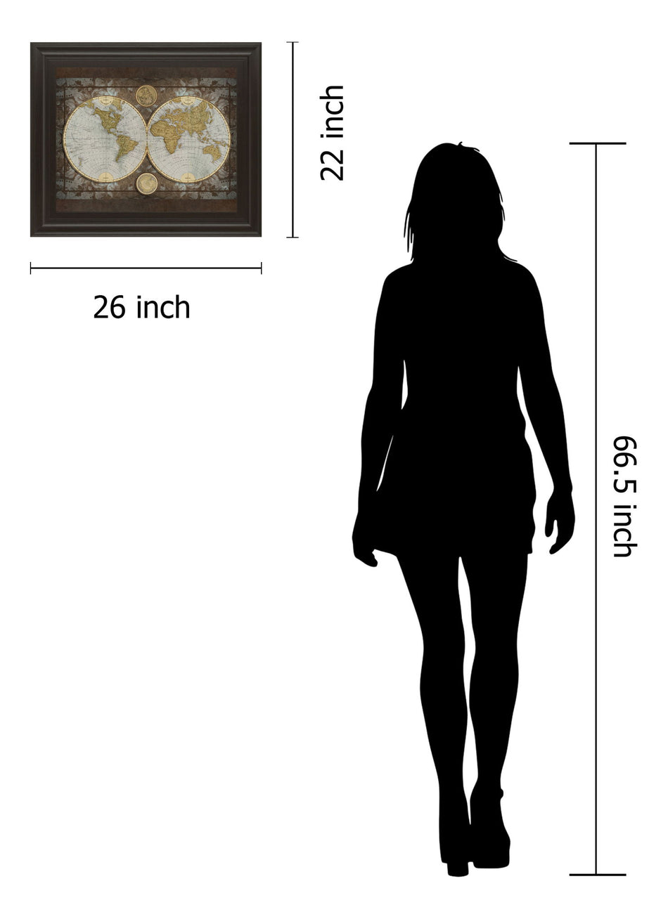 World Map By Elizabeth Medley - Framed Print Wall Art - Blue