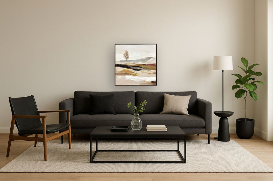 "Solitary Serenity I" Hand-Embellished Canvas In Frame - Neutral / Brown