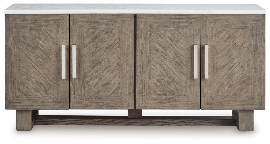 Loyaska - Mueble de TV extragrande en color marrón grisáceo y blanco