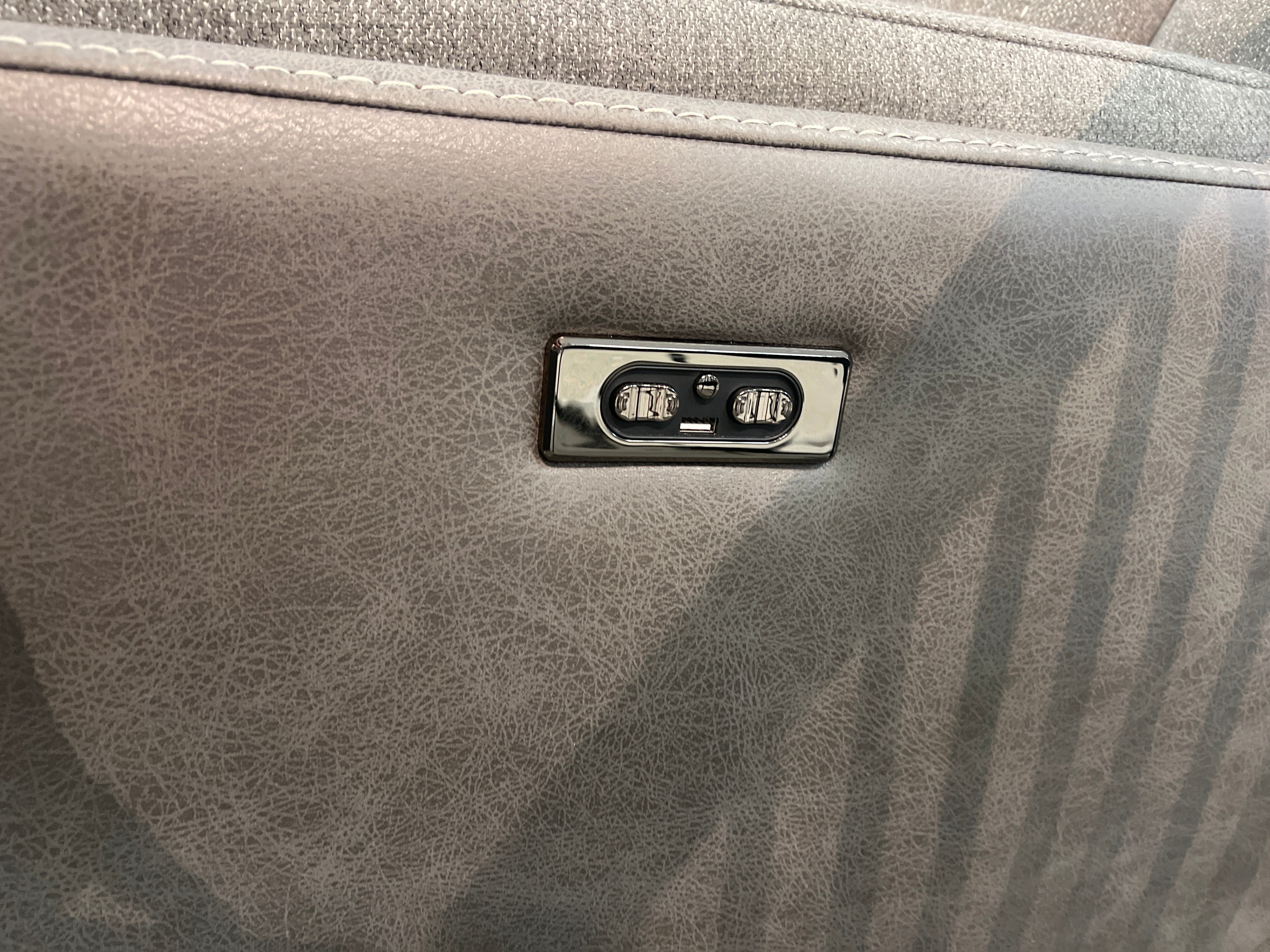 Gray Fabric Motorized Reclining Sofa With Speakers