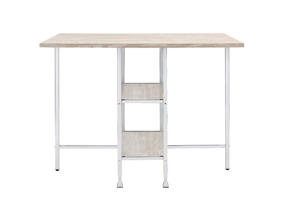 Mesa de altura de mostrador Raine - Acabado en cromo y blanco antiguo