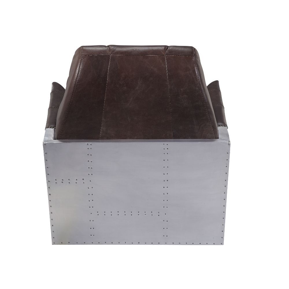 Brancaster - Silla decorativa - Cuero de grano superior color espresso y aluminio