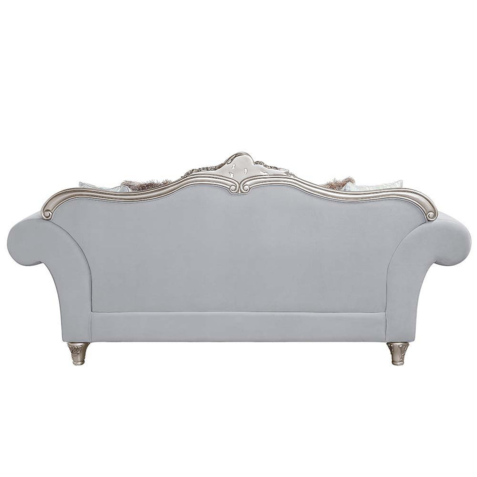 Pelumi - Sofa With 8 Pillows - Light Gray Linen & Platinum