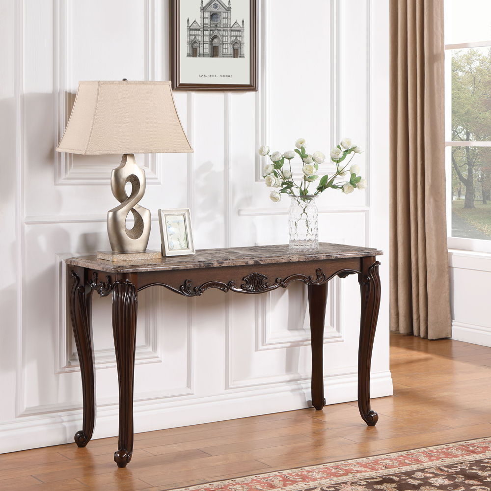 Nayla - Sofa Table - Natural Marble Top & Cherry
