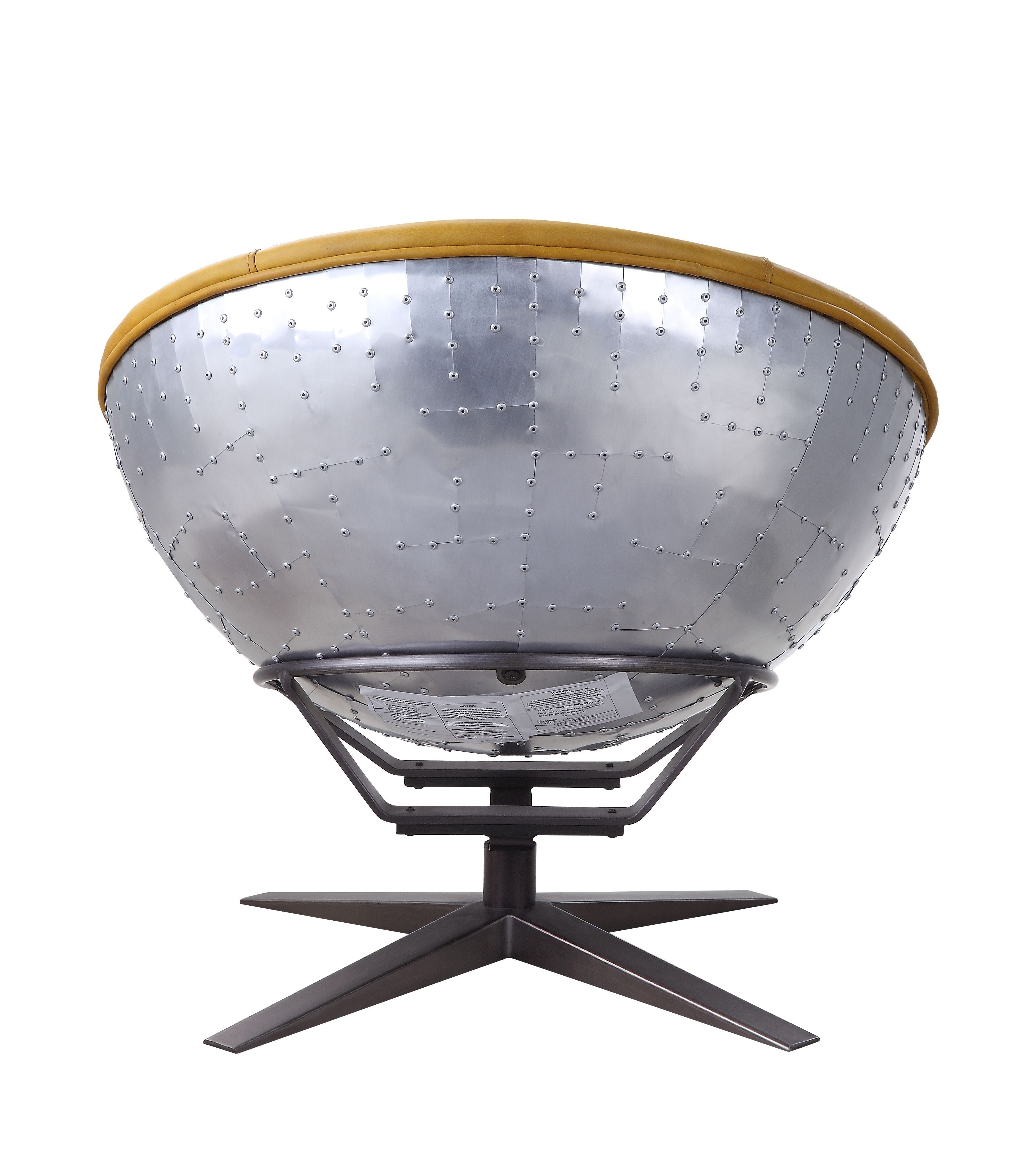 Brancaster - Silla decorativa - Cuero de grano superior color cúrcuma y aluminio