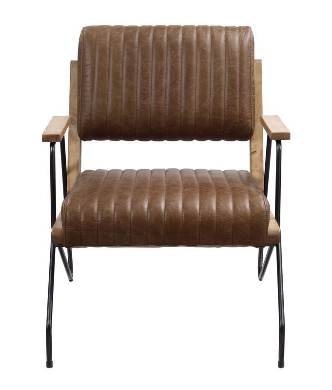 Eacnlz - Silla decorativa - Cuero flor color cacao y acabado en hierro mate