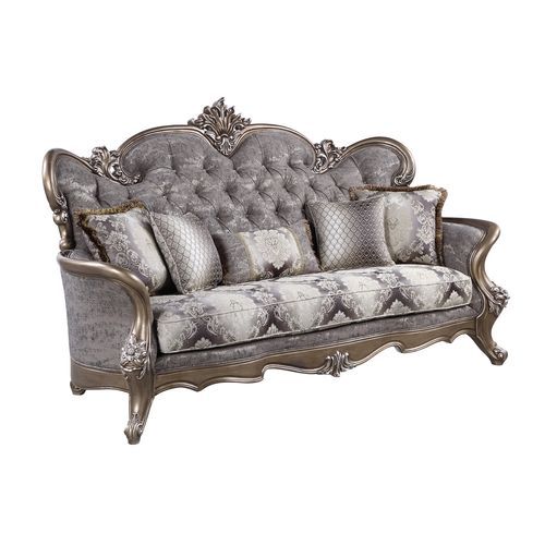 Elozzol - Sofá con 5 almohadas - Acabado en tela y bronce antiguo - 54"