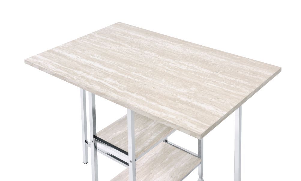 Mesa de altura de mostrador Raine - Acabado en cromo y blanco antiguo