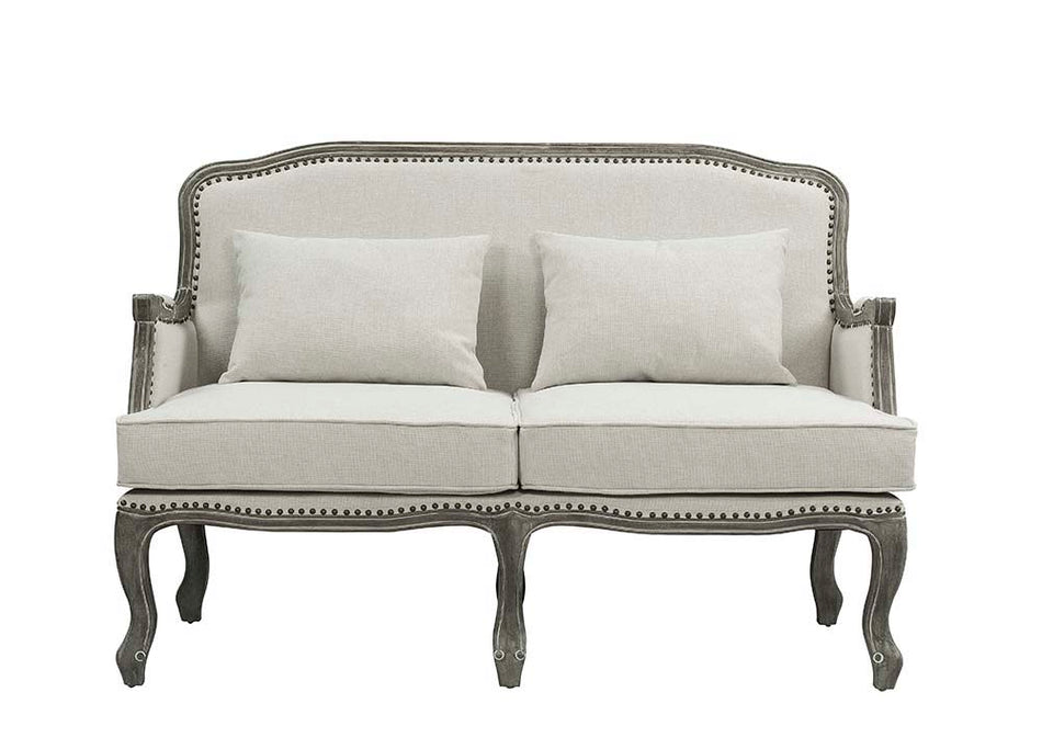 Tania - Loveseat With 2 Pillows - Cream Linen & Gray
