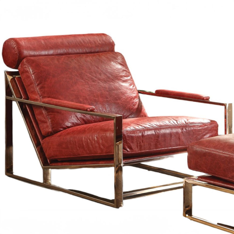 Quinto - Silla decorativa - Cuero de grano superior rojo antiguo y acero inoxidable