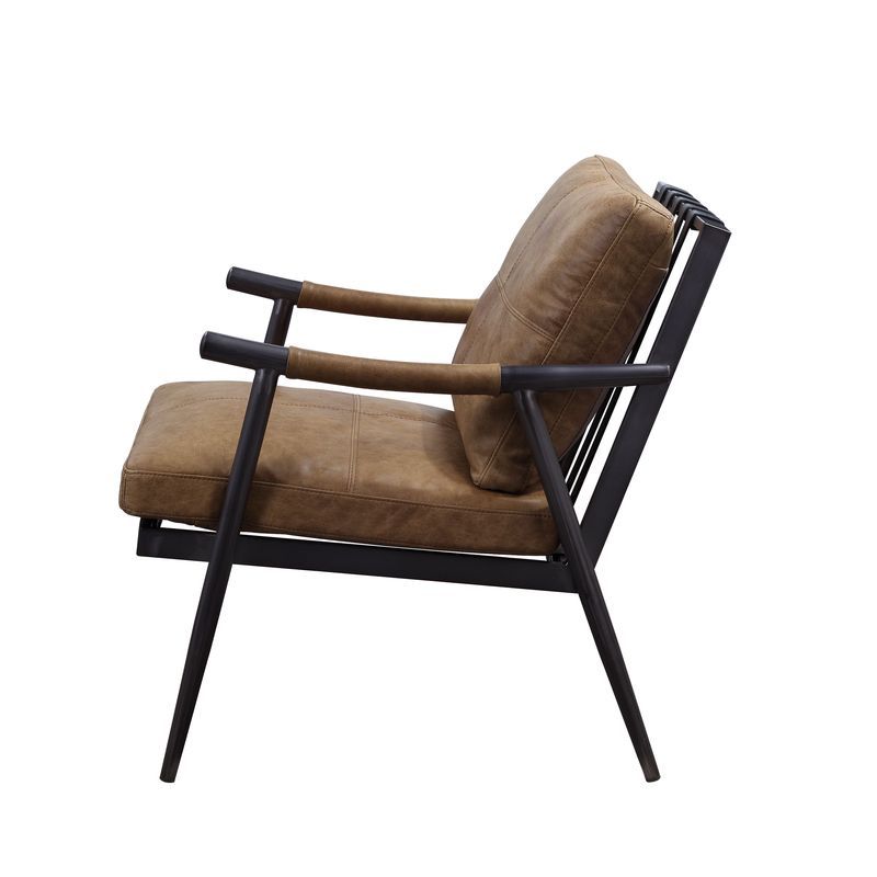 Anzan - Silla decorativa - Cuero de grano superior en color castaño Berham y acabado en hierro mate