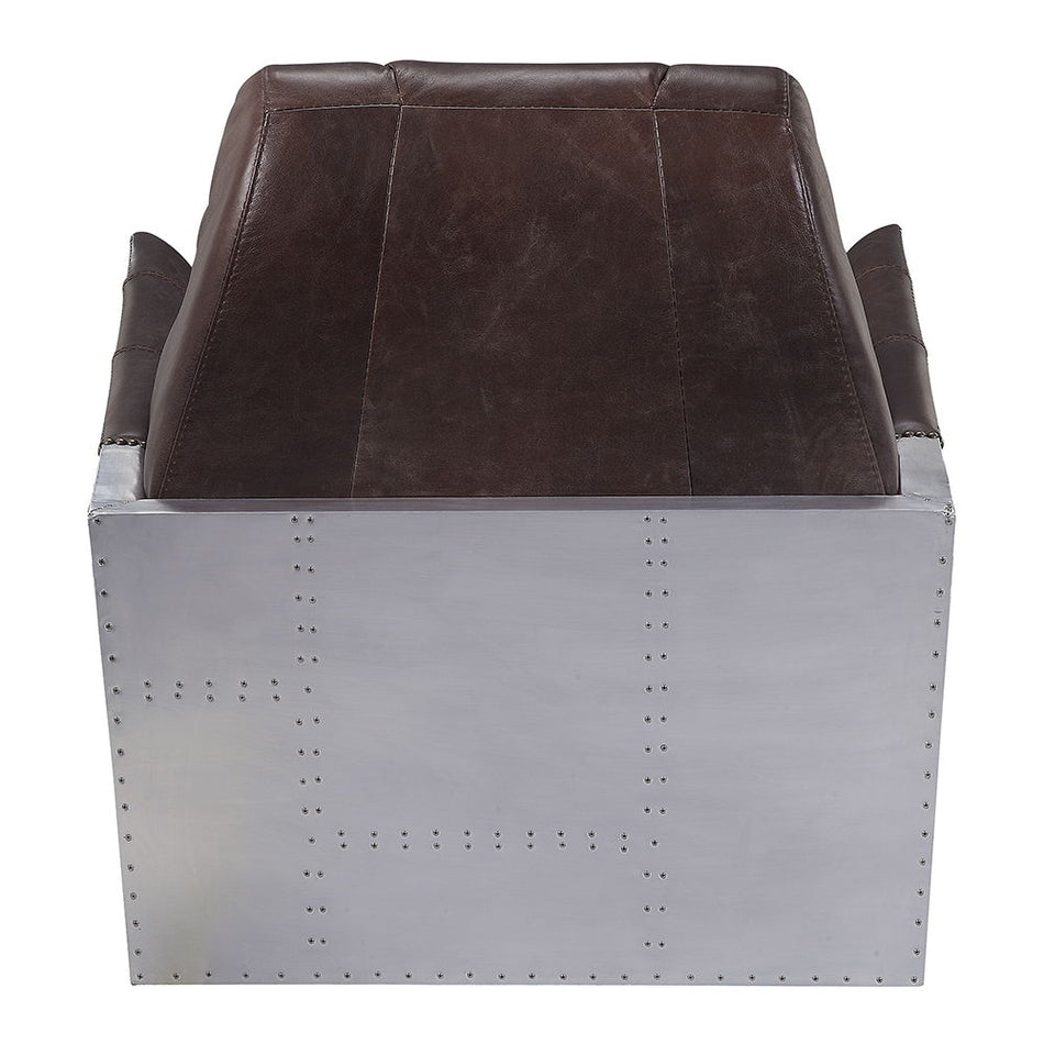 Brancaster - Silla decorativa - Cuero de grano superior color espresso y aluminio