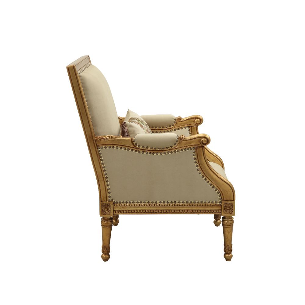 Daesha - Sillón decorativo - Franela color canela y oro antiguo