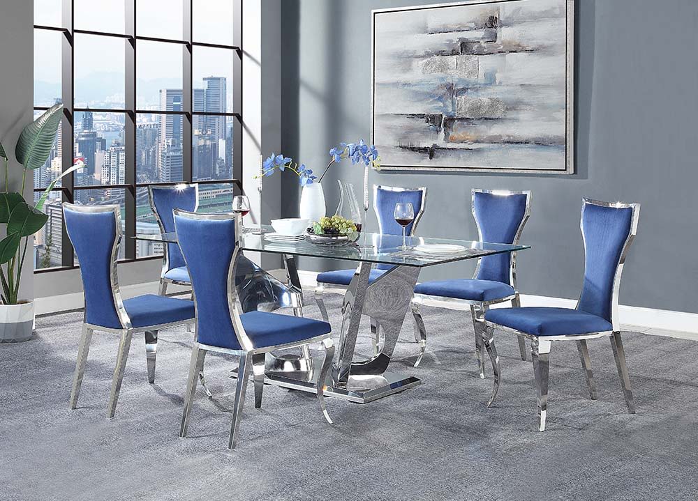 Azriel - Dining Table With Pedestal Base - Clear Glass & Mirrored Silver