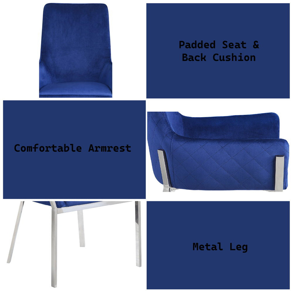 Cambrie - Silla auxiliar (juego de 2) - Terciopelo azul y acabado plateado espejado