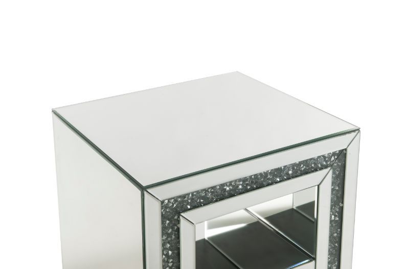 Noralie - Mesa auxiliar con estante de 2 niveles - Espejo y diamantes falsos - 24"