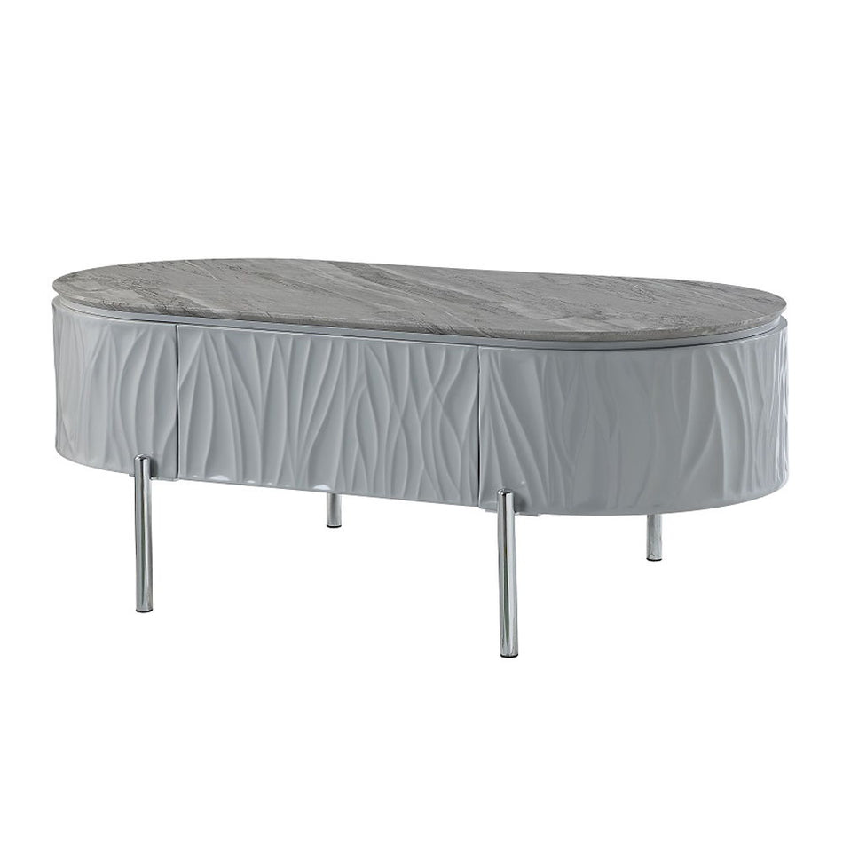 Yukino - Coffee Table - Gray High Gloss & Chrome