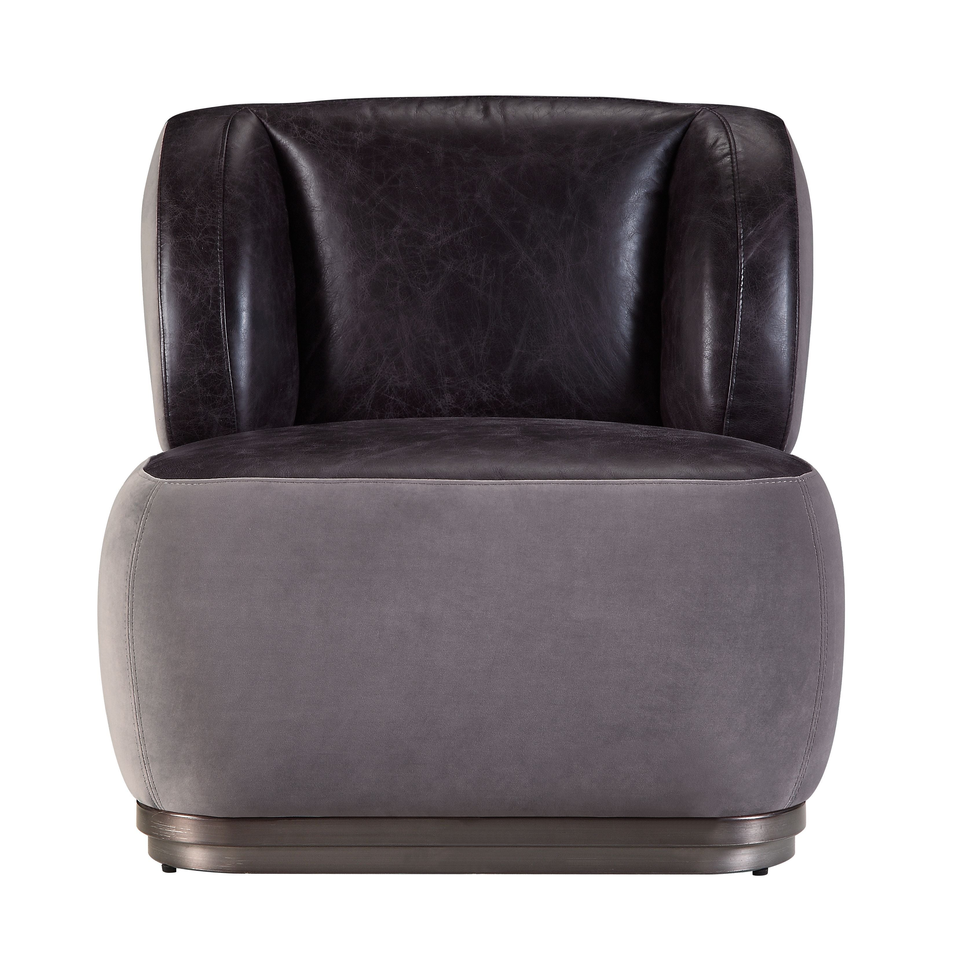 Decapree - Silla decorativa - Cuero de grano superior de pizarra antigua y terciopelo gris