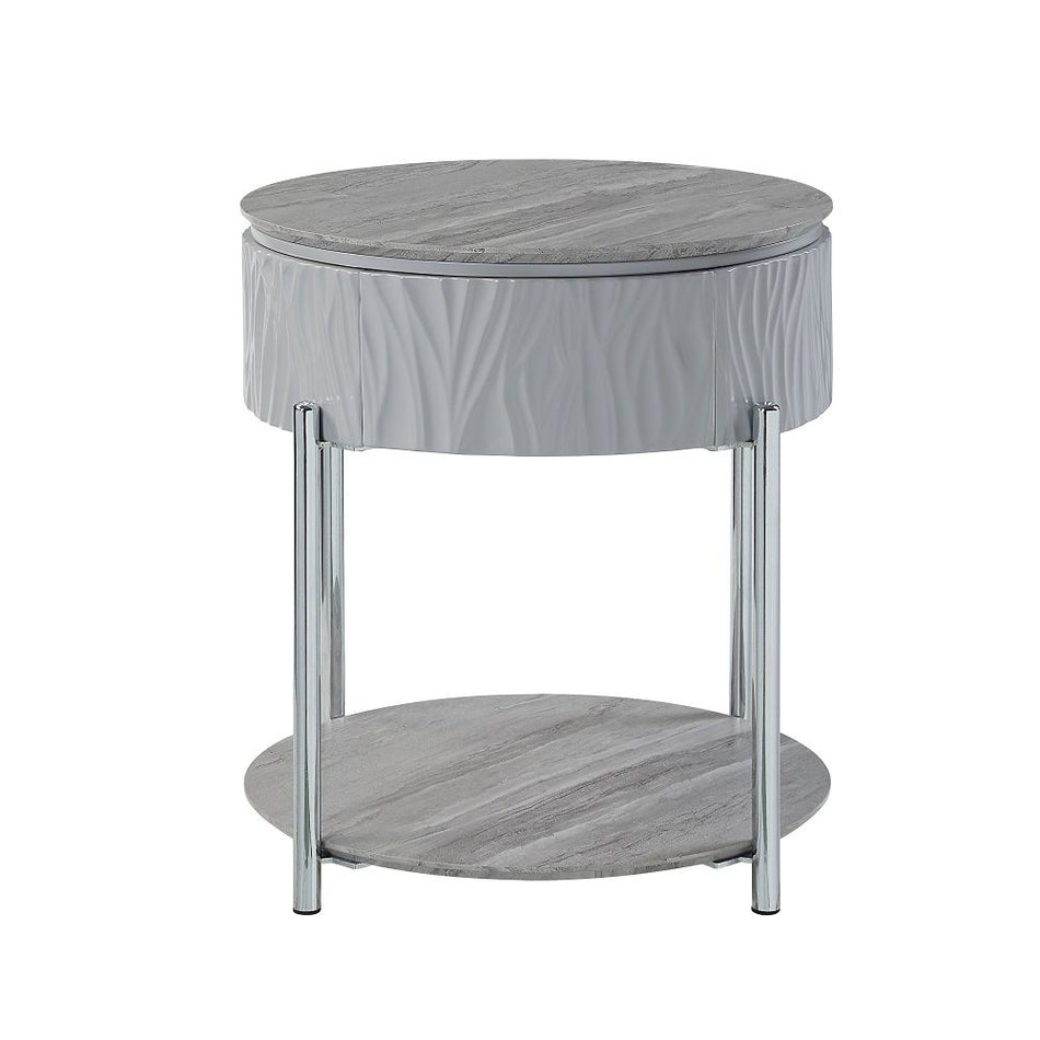 Yukino - End Table - Gray High Gloss & Chrome