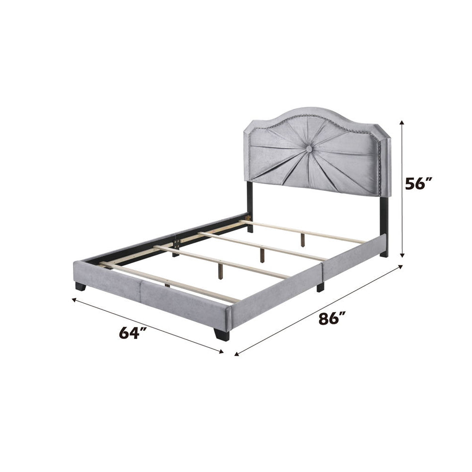 Frankie - Cama Queen - Terciopelo Gris