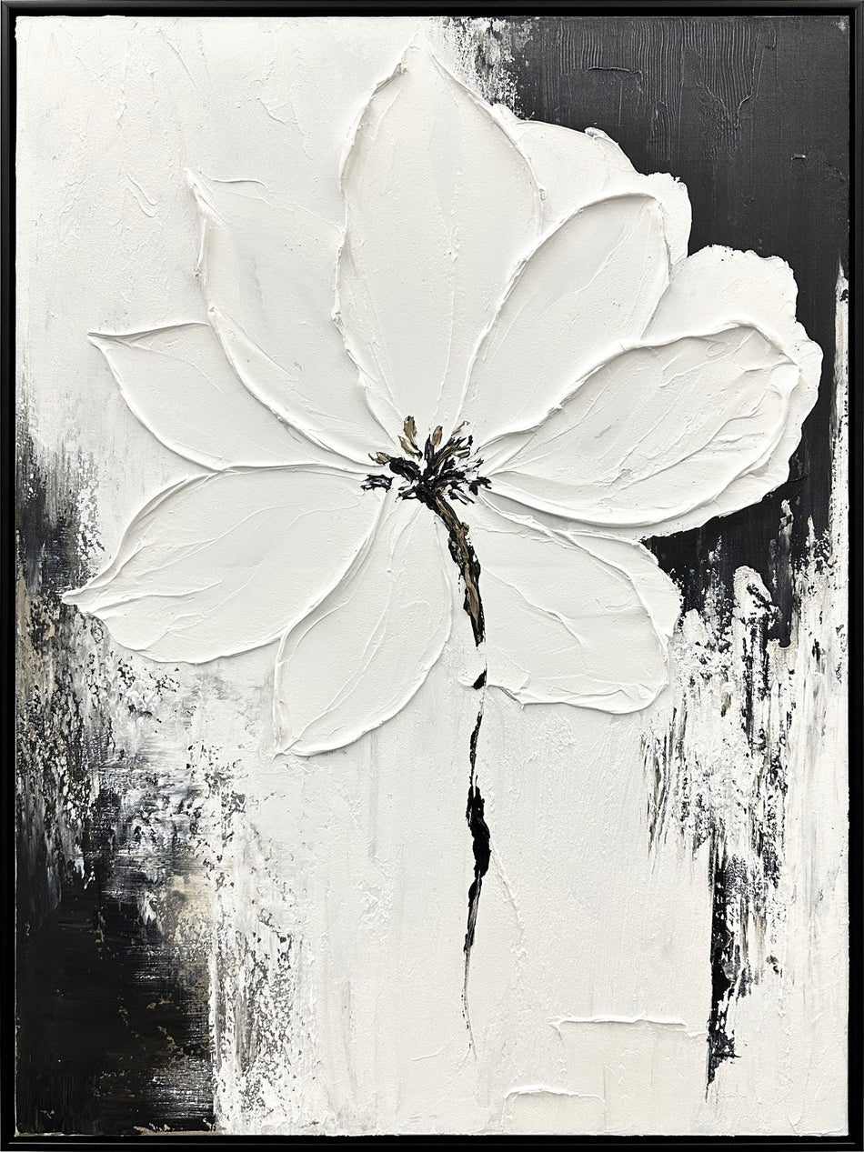 "Ethereal Blossom II" Hand-Painted Canvas In Frame - White / Black