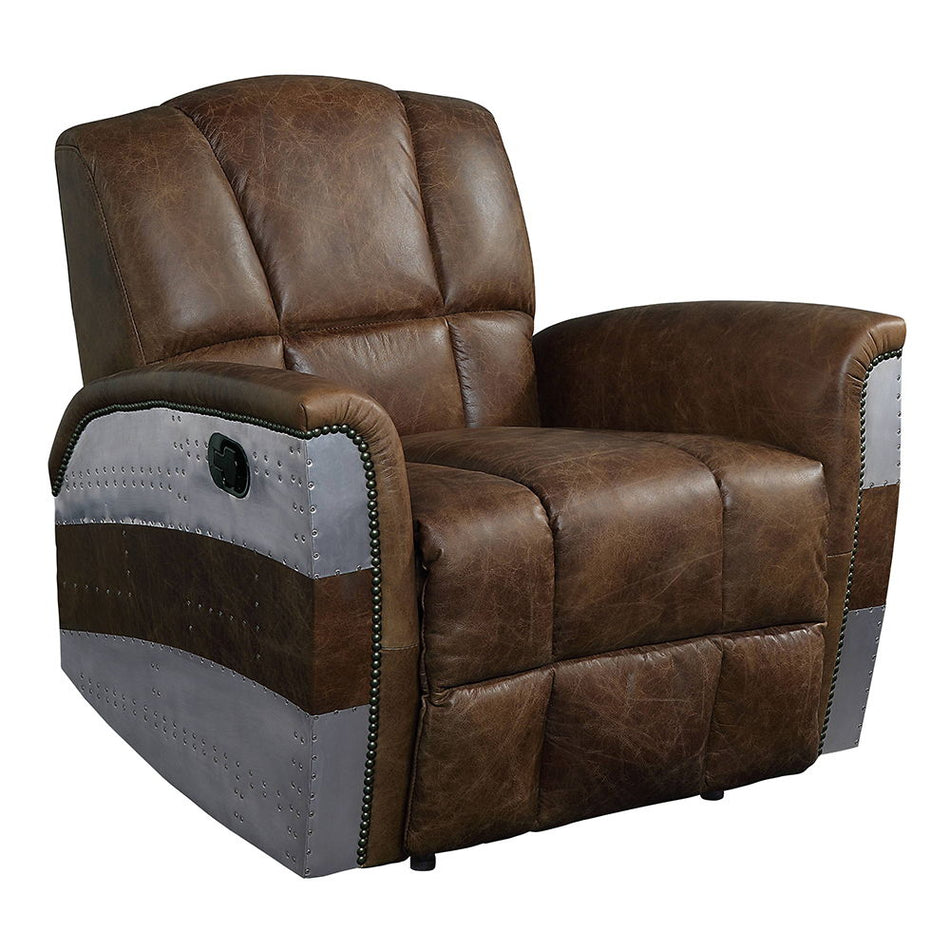 Brancaster - Sillón reclinable - Cuero de grano superior marrón retro y aluminio