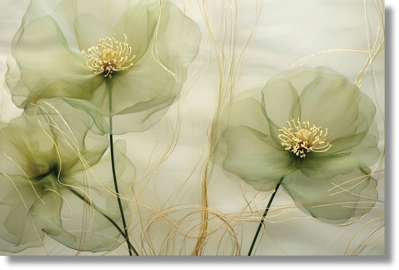 Temp Glass With Foil - Green Whispy Floral - Green