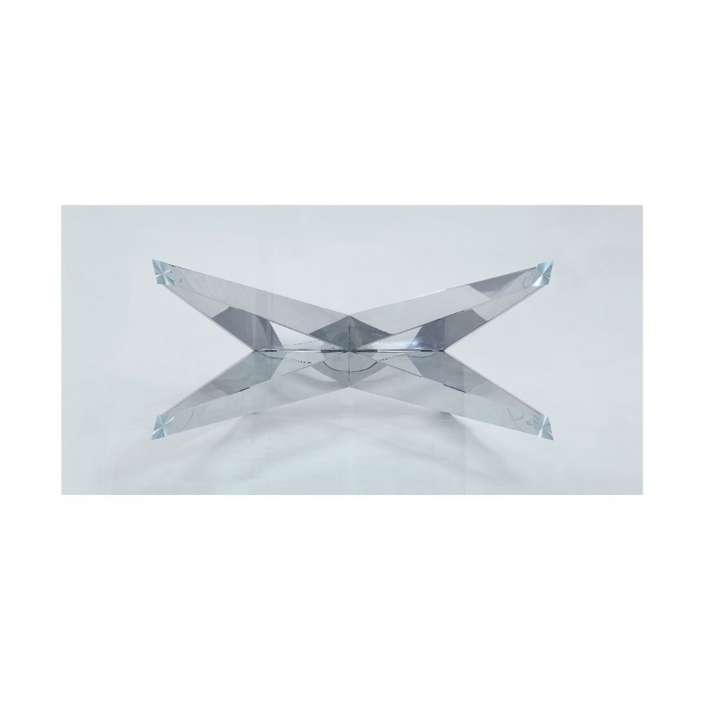 Dekel - Mesa de comedor - Vidrio transparente y acero inoxidable