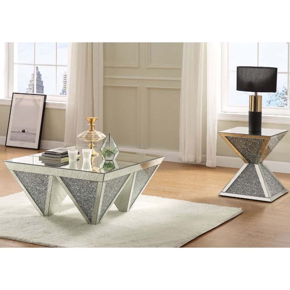 Noralie - Mesa de centro - Espejo y diamantes falsos - 19"