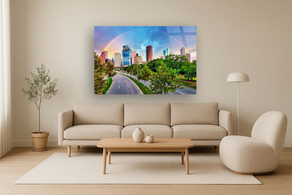 Tempered Glass With Foil - Rainbow Over Houston - Dark Green