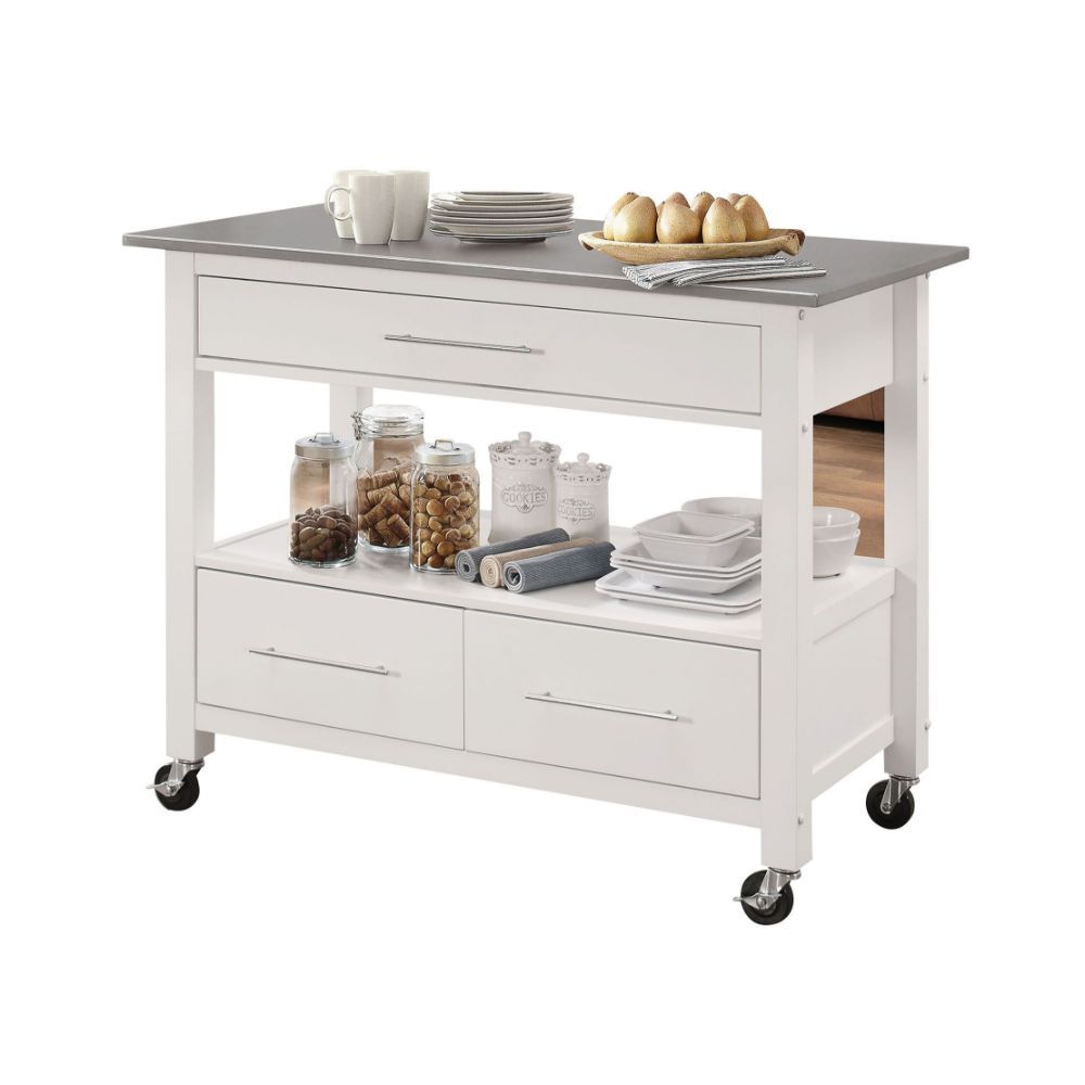 Ottawa - Carrito de cocina - Acero inoxidable y blanco