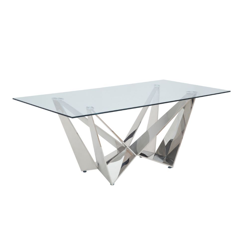 Dekel - Mesa de comedor - Vidrio transparente y acero inoxidable