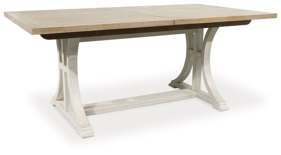 Mesa extensible rectangular para comedor Shaybrock, color blanco antiguo y marrón