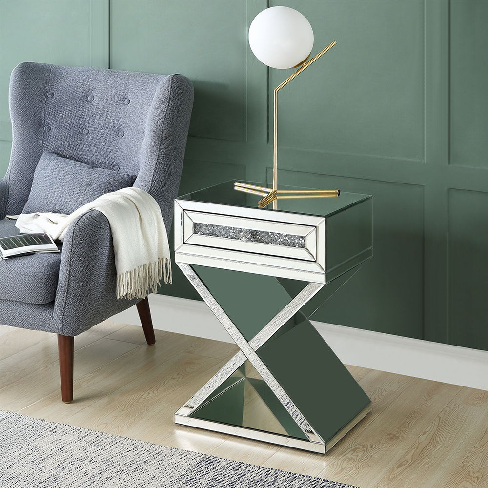 Noralie - Mesa auxiliar con base en forma de X - Plata perlada - Madera