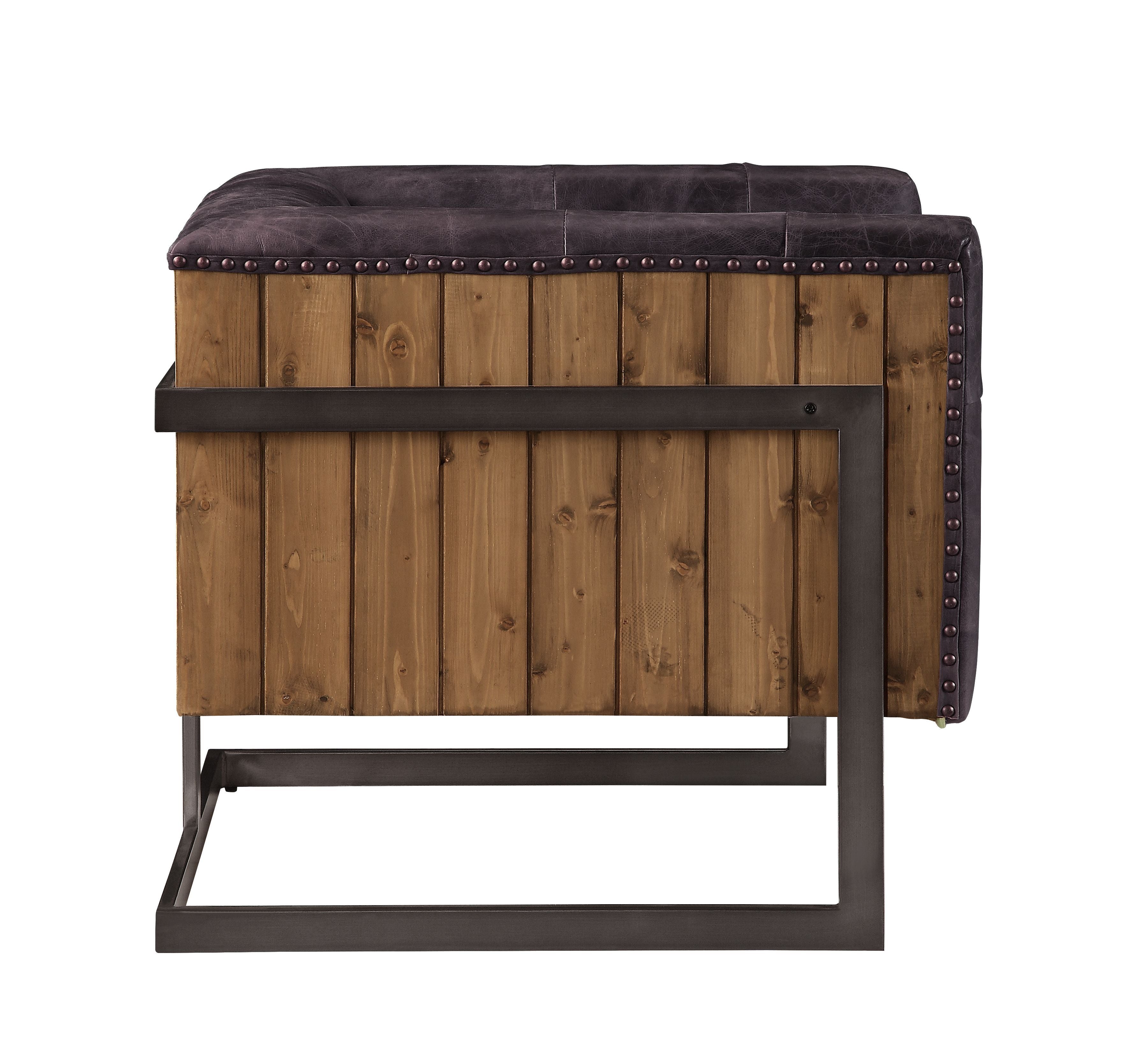 Sagat - Silla decorativa - Cuero de grano superior de ébano antiguo y roble rústico