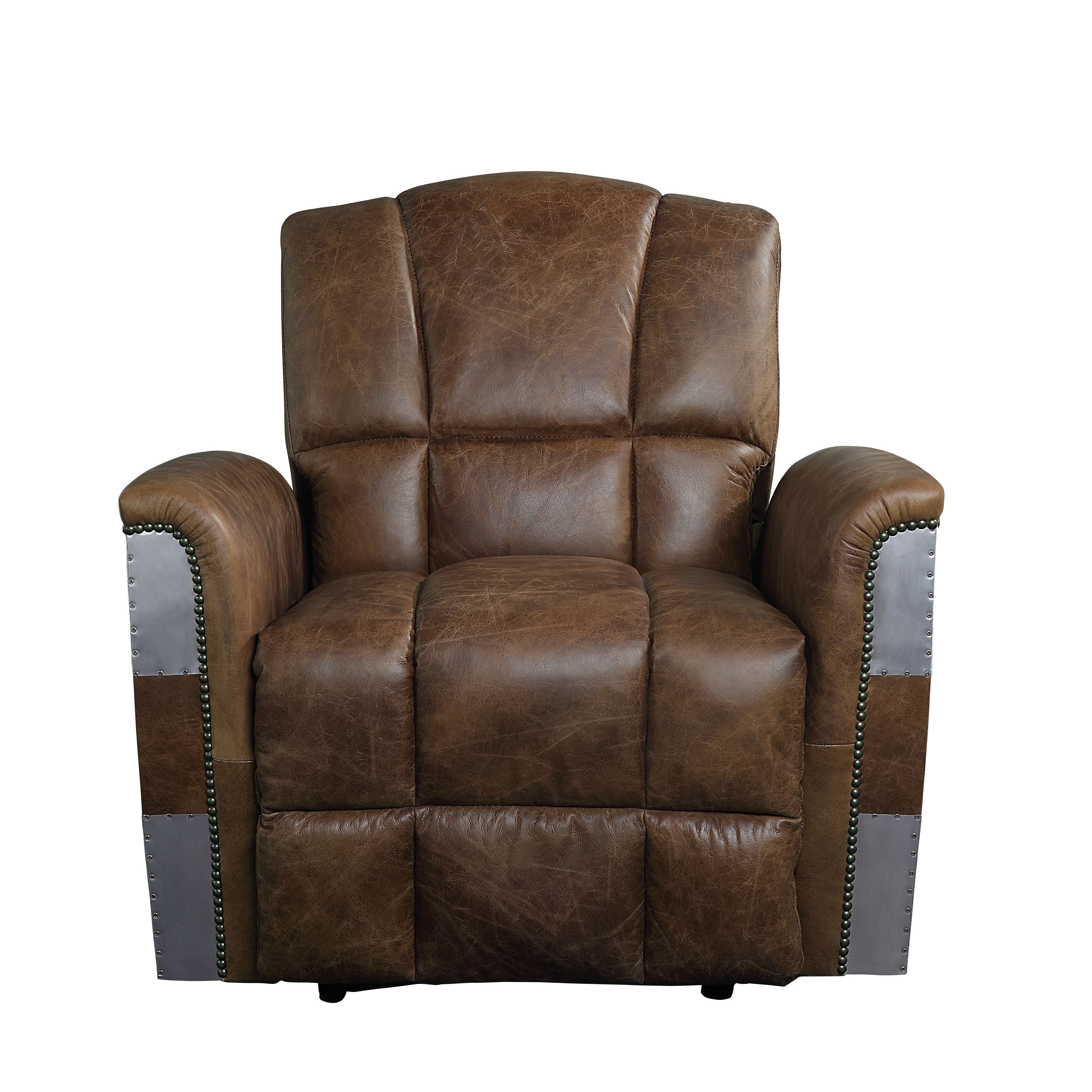 Brancaster - Sillón reclinable - Cuero de grano superior marrón retro y aluminio