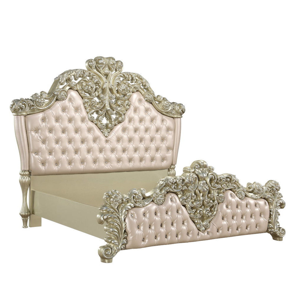 Vatican - Eastern King Bed - Synthetic Leather, Light Gold & Champagne Silver