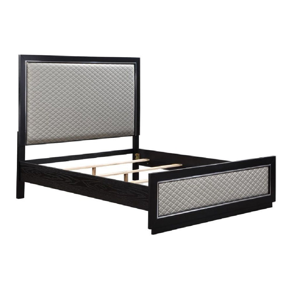 Nicola - Eastern King Bed - Silver Synthetic Leather & Black