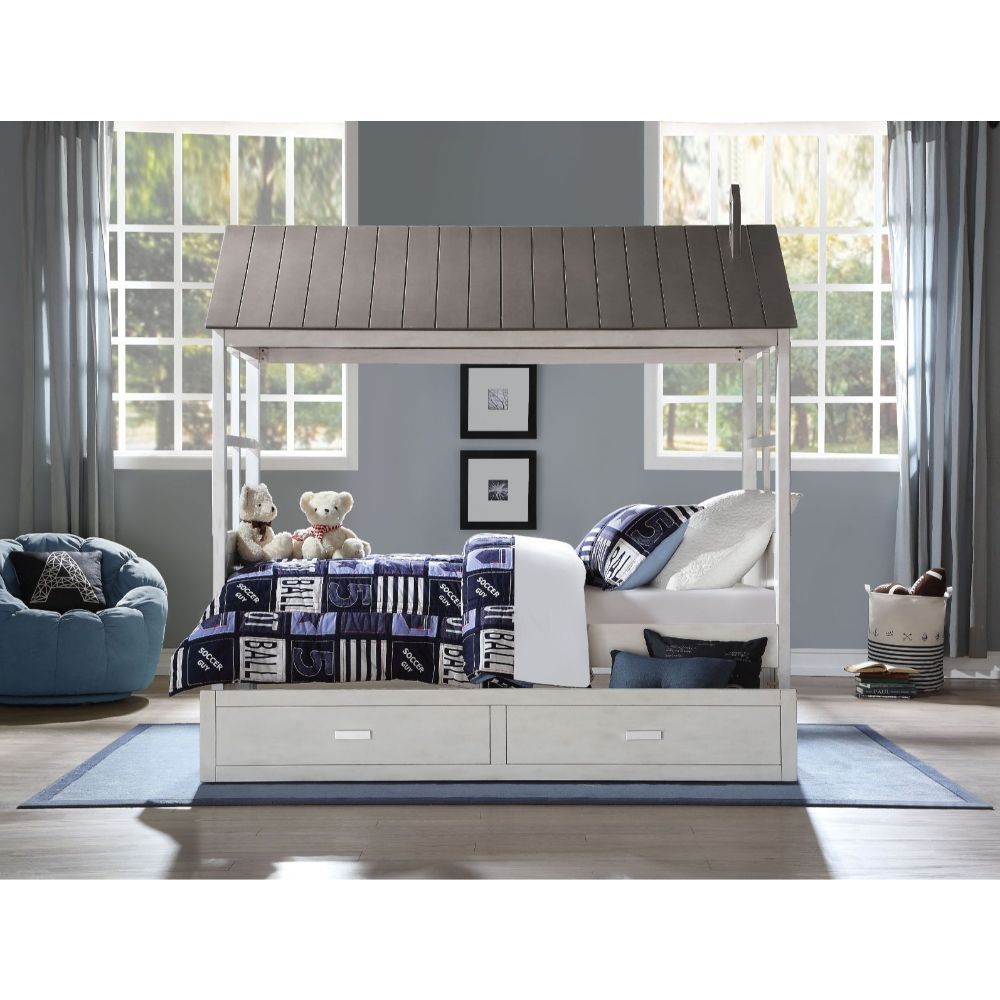 Casa del árbol II - Cama nido - Blanco desgastado y gris lavado
