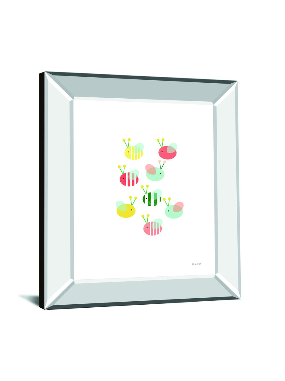 Bumblebee Friends By Ann Kelle - Mirror Framed Print Wall Art - White